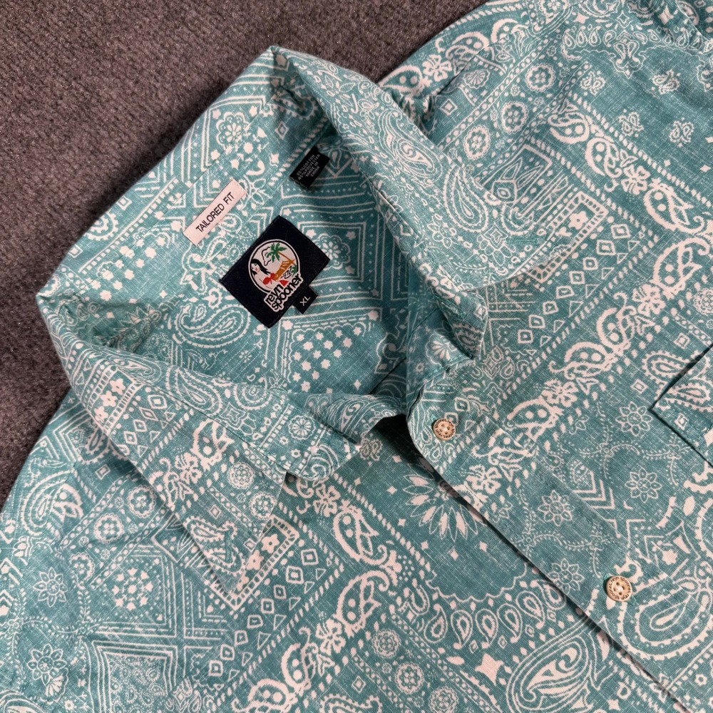 Reyn Spooner Mens XL Tailored Fit Teal Paisley Short Sleeve Button Shirt #4358